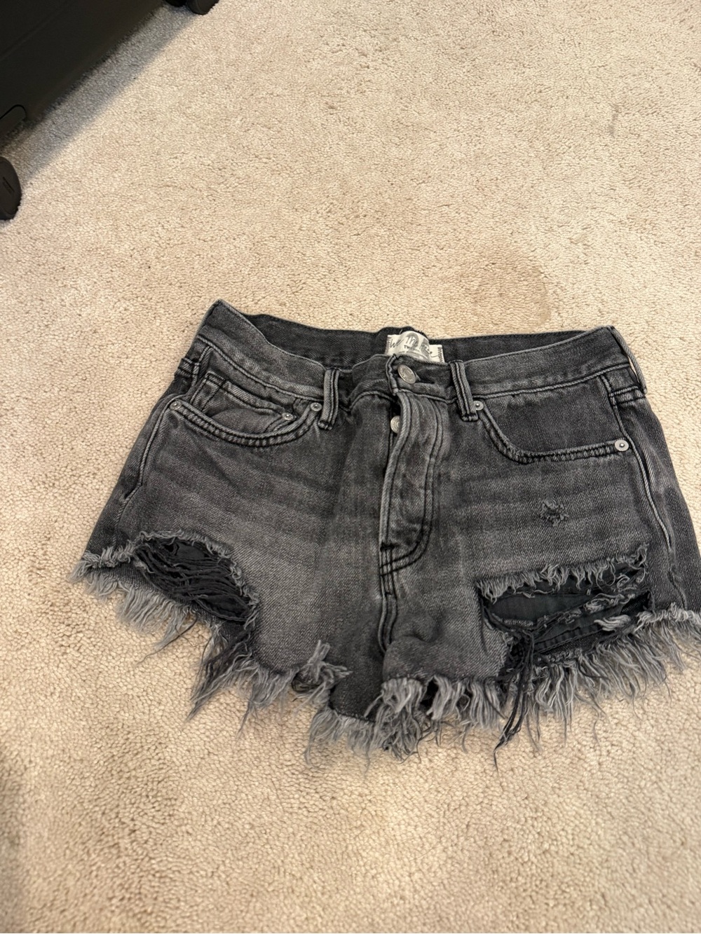 We The Free Washed Black Distressed Denim Cutoff Shorts